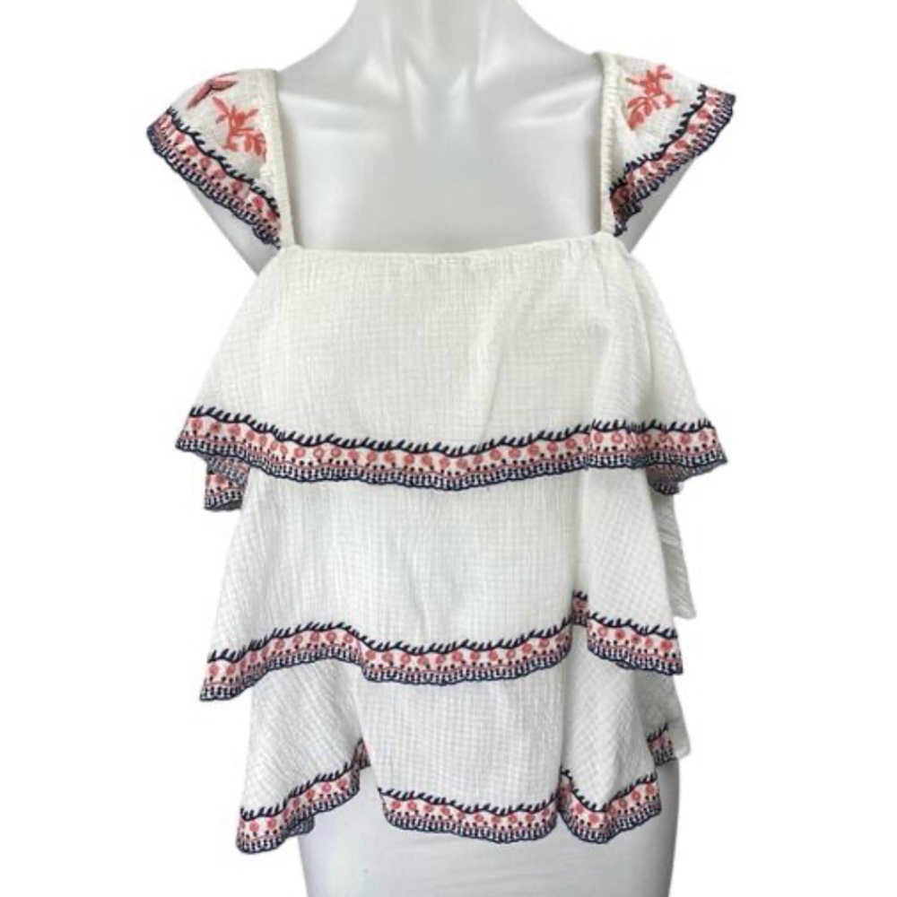 White and Pink Ruffled Women's Top